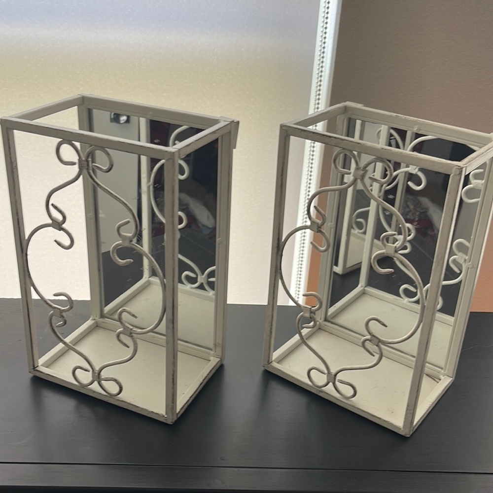 Set of Two Metal Wall Candle Holders Mirrored Wall Decor
